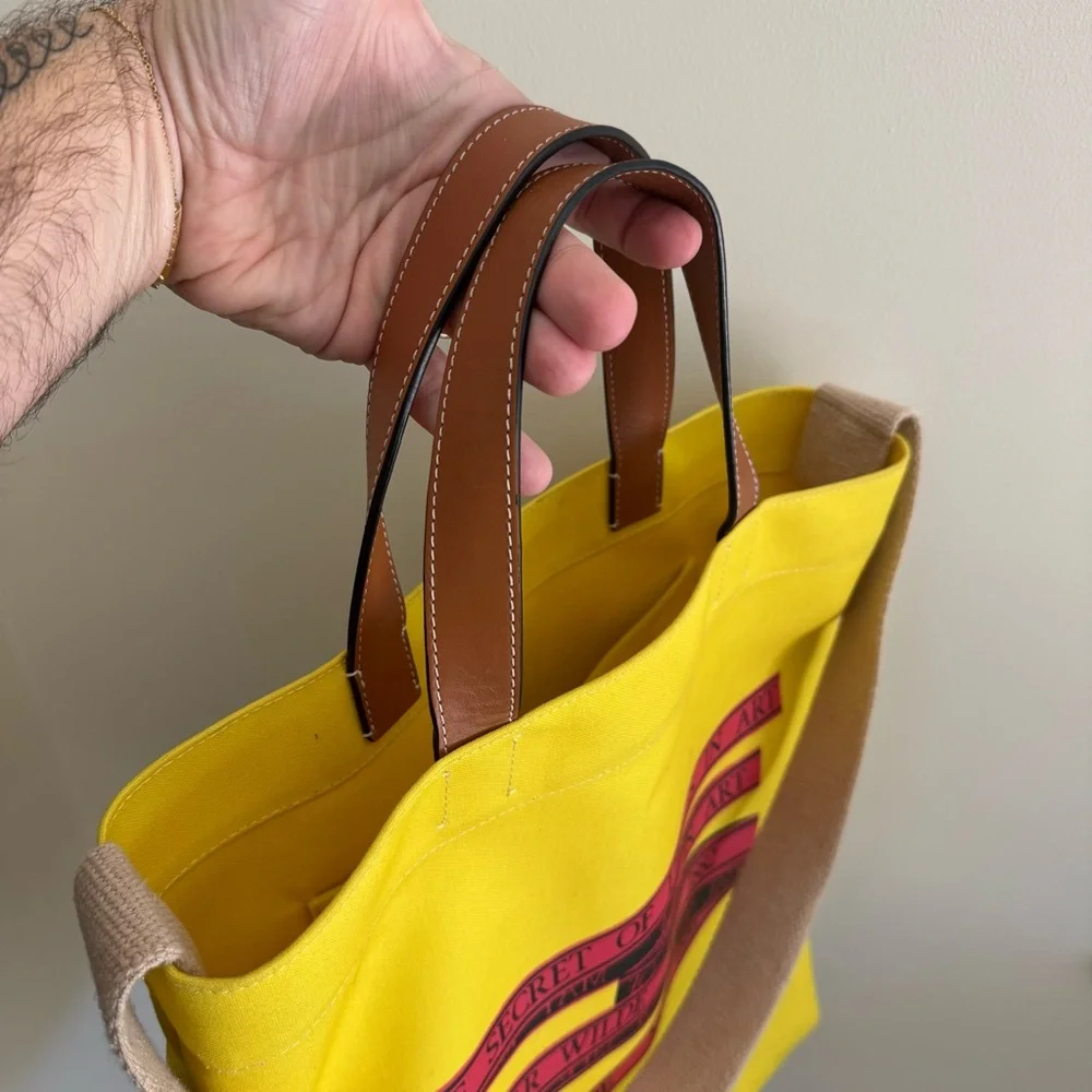 JW ANDERSON Yellow Tote with Red Accents and Brown Saddle Leather Handle